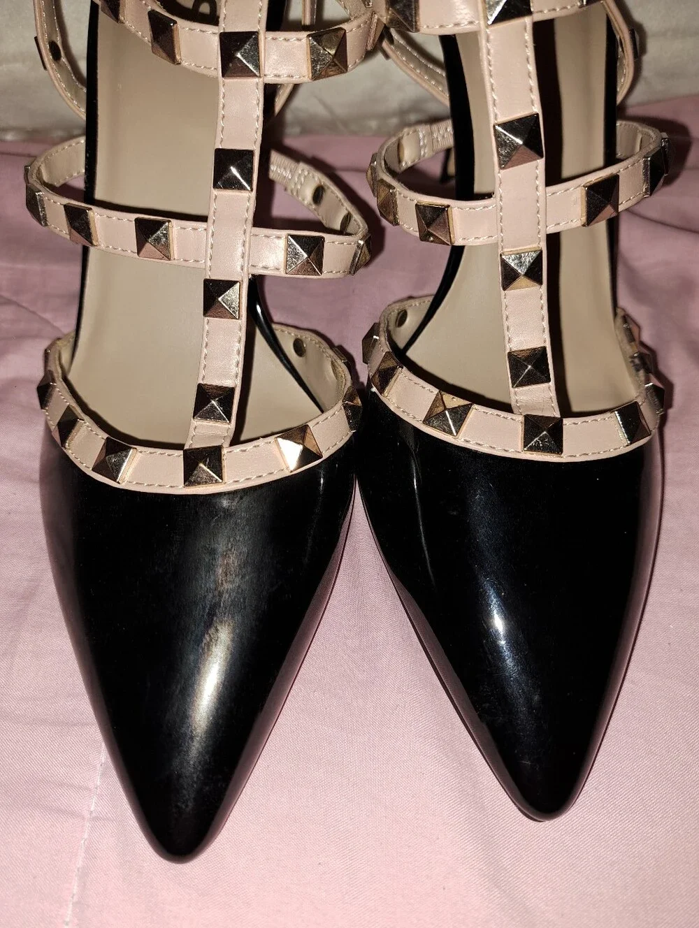 Mix No 6 Studded Black ,Nude Patent Pump